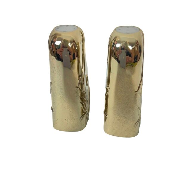Art Nouveau Salt & Pepper Shakers Set Vtg Gold Tone White Calla Lily Decorative - Picture 2 of 16
